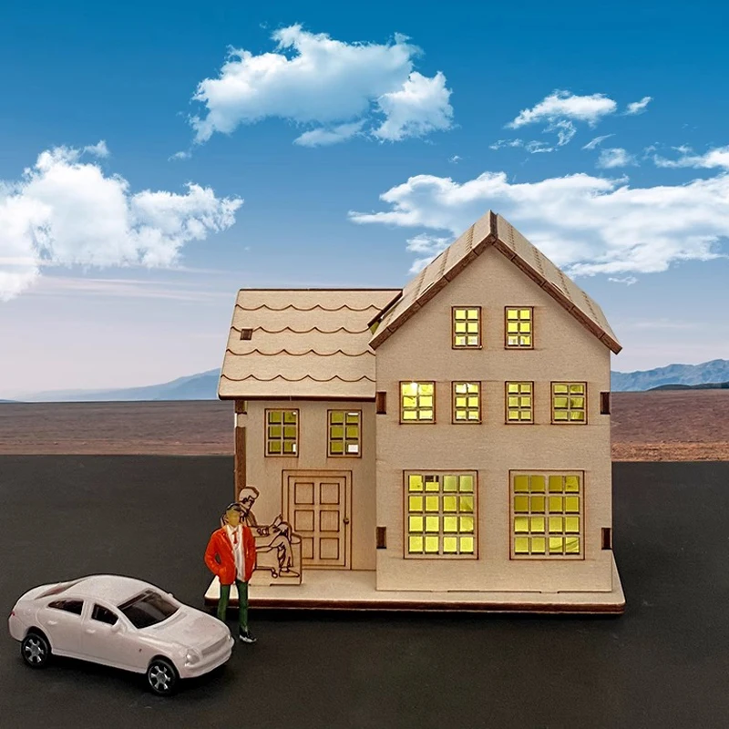 Modello di puzzle in legno 3D Natale LED Luce Casa in legno Cabina luminosa per la decorazione domestica Casa di tronchi Decorazione della finestra regalo fai da te