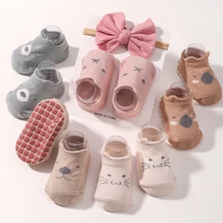 Chaussettes courtes coordonnantes et respirantes pour bébé, ensembles de bandes de cheveux de dessin animé, chaussettes de sauna douces pour nouveau-né, cadeau pour tout-petits, 0-1 an, 1 ensemble