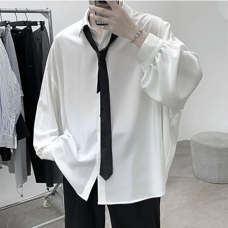 Solid Shirt Men Black Long sleeved Shirts Men Korean Comfortable Blouses Casual Loose Classic Single Breasted Shirt