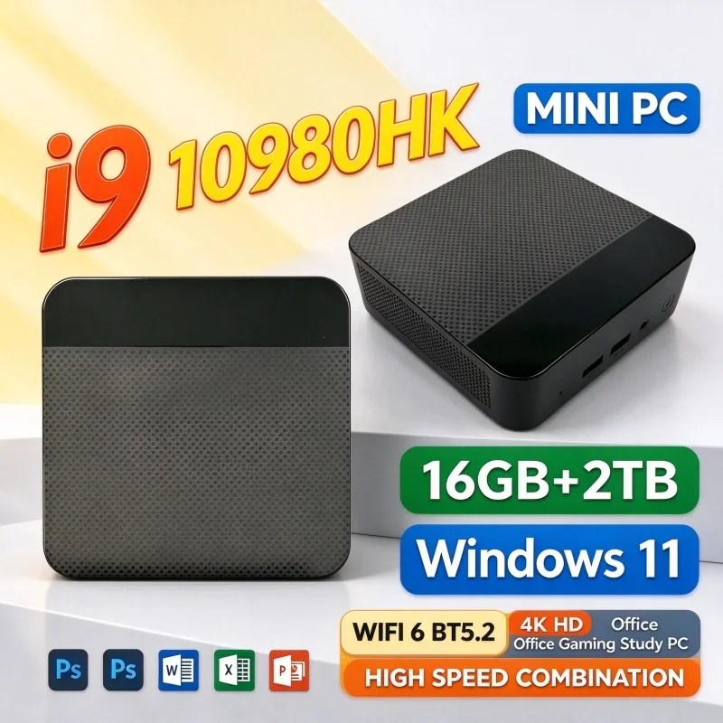 Mini Gaming Host Desktop PC Intel I9 10980HK Energy Saving Windows11 16GB RAM 1TB/2TB SSD WiFi6 BT5.2 4K Portable Home Computer