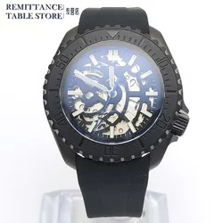 Men's NH70 watch, brushed PVD black stainless steel case, sapphire crystal, skeletonized dial, water-resistant crown 100m