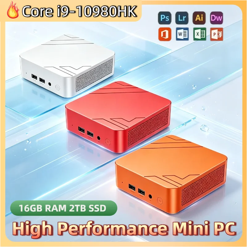 i9-10980HK Core Mini PC 16GB RAM 2TB NVMe SSD Triple 4K Display Desktop WiFi6 High Performance Office Home Small Computer