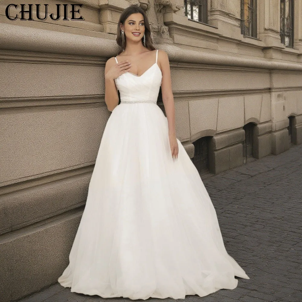 Sleeveless Simple Wedding Dresses Elegant A Line Sequins Bridal Gowns Classic Customized Classic Bride Dress Vestido de novia