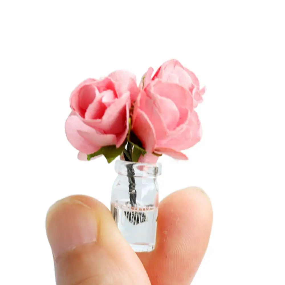 1/6 1/8 1/12 Dollhouse Flower Vase Multicolor Doll Accessories Miniature Rose Bouquet Scene Model Playing House