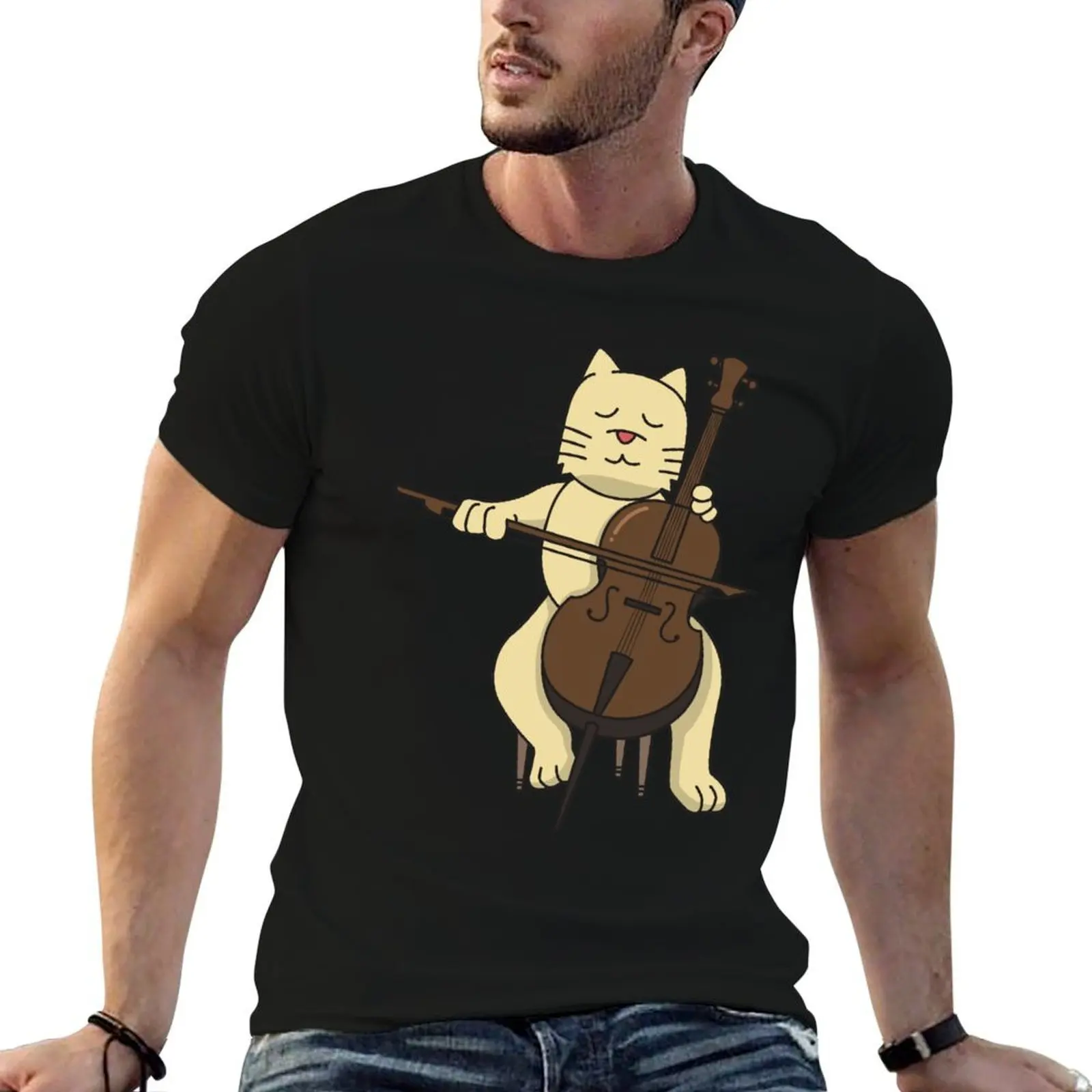 Cello Cat Gift Cellist Stringed Instrument T-Shirt graphics Man t-shirt men clothing