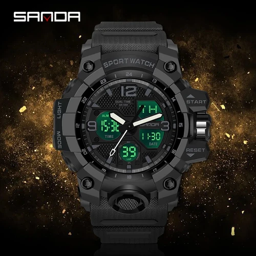 Imagen 2 del producto Relojes deportivos SANDA de la mejor marca para hombre, reloj de cuarzo militar, reloj de pulsera resistente al agua para hombre, reloj de choque, relojes masculinos 6030