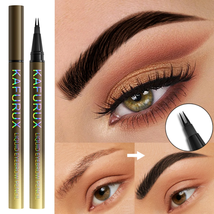 Caneta de sobrancelha microblading, 8 cores, 2 garfos, à prova d'água, líquida, para sobrancelha, delineador, cílios, marrom, preto, maquiagem, lápis de olhos