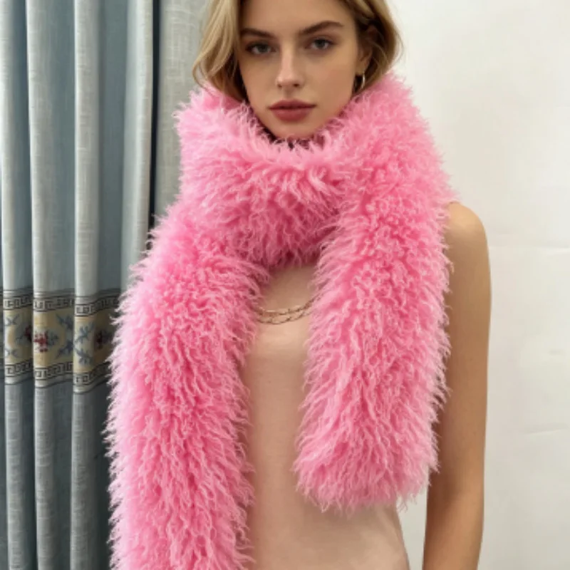 180CM Imitation Wool Scarf Long Style Whole Skin Fake Sheep Fur Scarf Soft Texture Double-Sided Ladies Tassels Scarf Lady Warm
