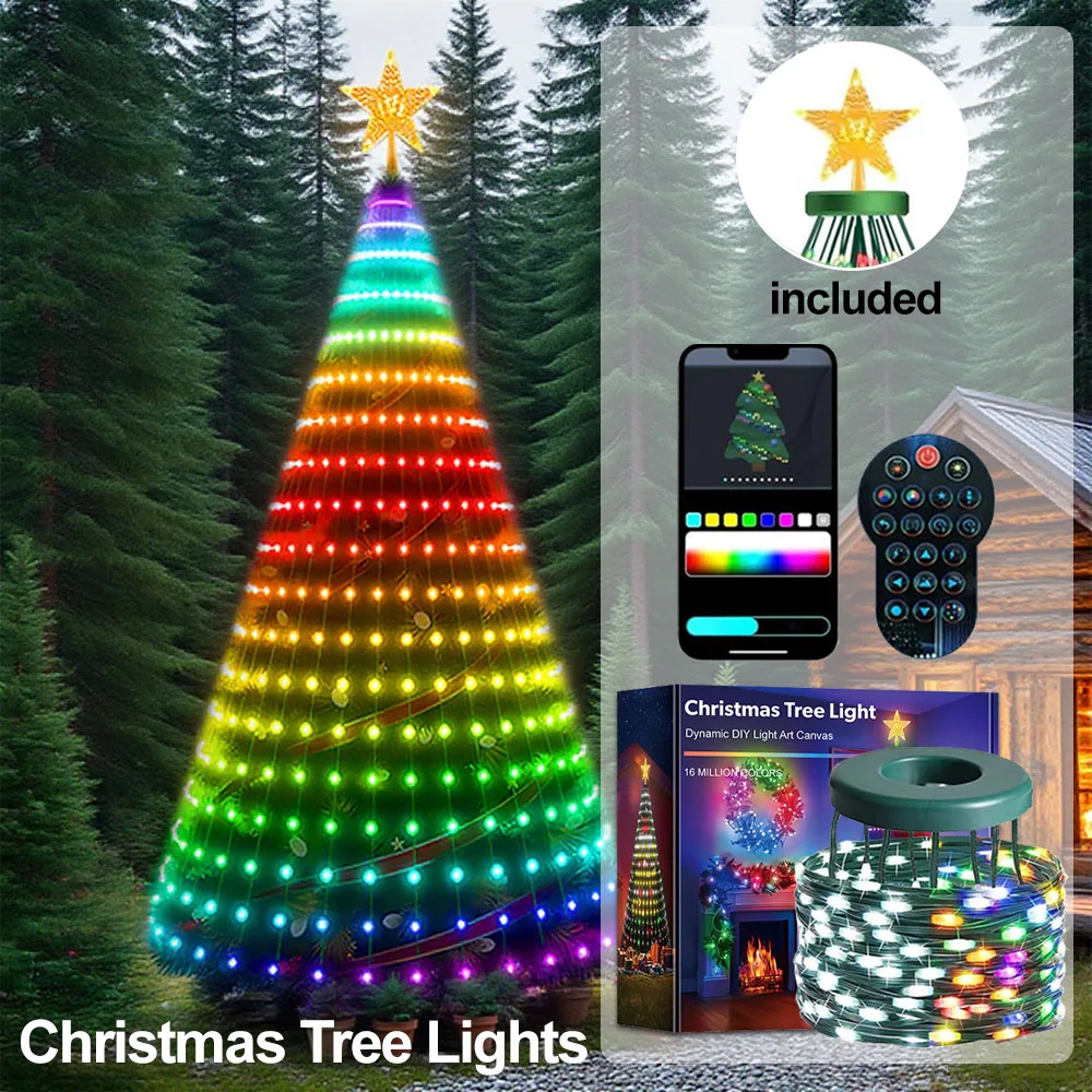 2.4M Christmas Tree Star Lights Smart RGB Christmas Light with Remote Timer Music Sync Bluetooth App Controlled Holiday Lighting