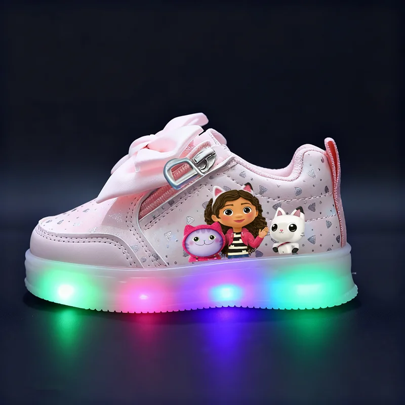 Tênis infantil Gabby's Dollhouse com luzes LED para meninos e meninas, calçados esportivos casuais com sola piscante para crianças pequenas