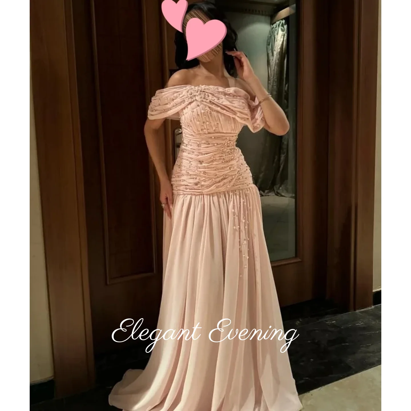 

Vintage Sweet Pink Prom Dress Pearls Beads Ruffle Chiffon Customized Saudi Arabia Elegant Formal Occasion Evening Party Gowns
