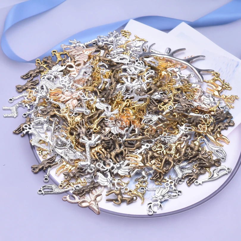 30/50Pcs Mix Styles Christmas Sika Deer Antlers Charms Wholesale Handmade Vintage Animal Giraffe Pendant Jewelry Components