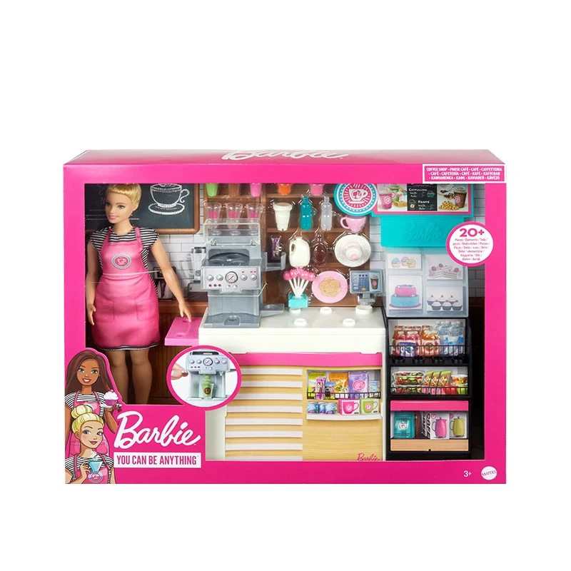 Genuine Barbie Doll Coffee Shop Set For Children Professional Fashion Playset Birthday Gift For Girls Career Experience Toy Gift