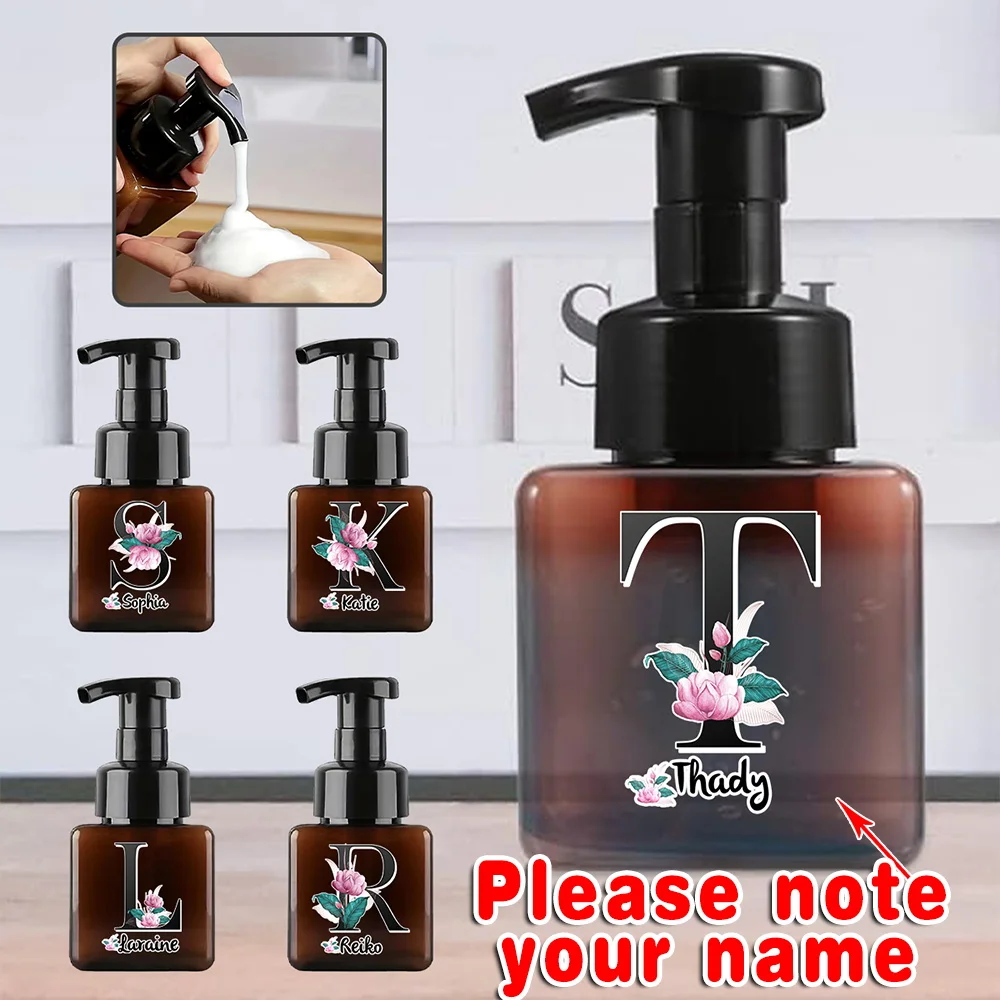 

Customized Name 250ml Foam Pump Bottle Refillable Foaming Soap Dispenser Travel Hand Lotion Shampoo Conditioner Split Bottle DIY