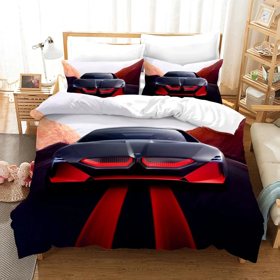 

Cars Vehicles Bedding Set Boys Bedroom Decor Quilt Cover Pillowcase Cars Racing Print Bed Linen Set King Queen for Adults