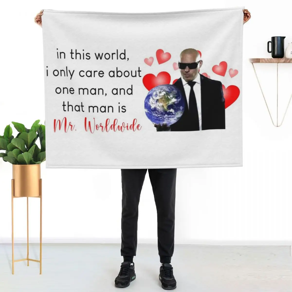 in this world, i only care about one man, and that man is mr. worldwide Throw Blanket funny gift Bed linens Blankets