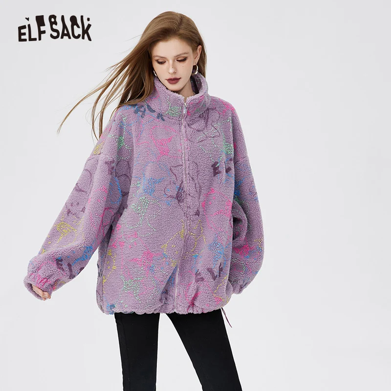 ELFSACK Outwears Printed Cute Printing Hooded Outwear Women 2024 Spring New Design Outwears