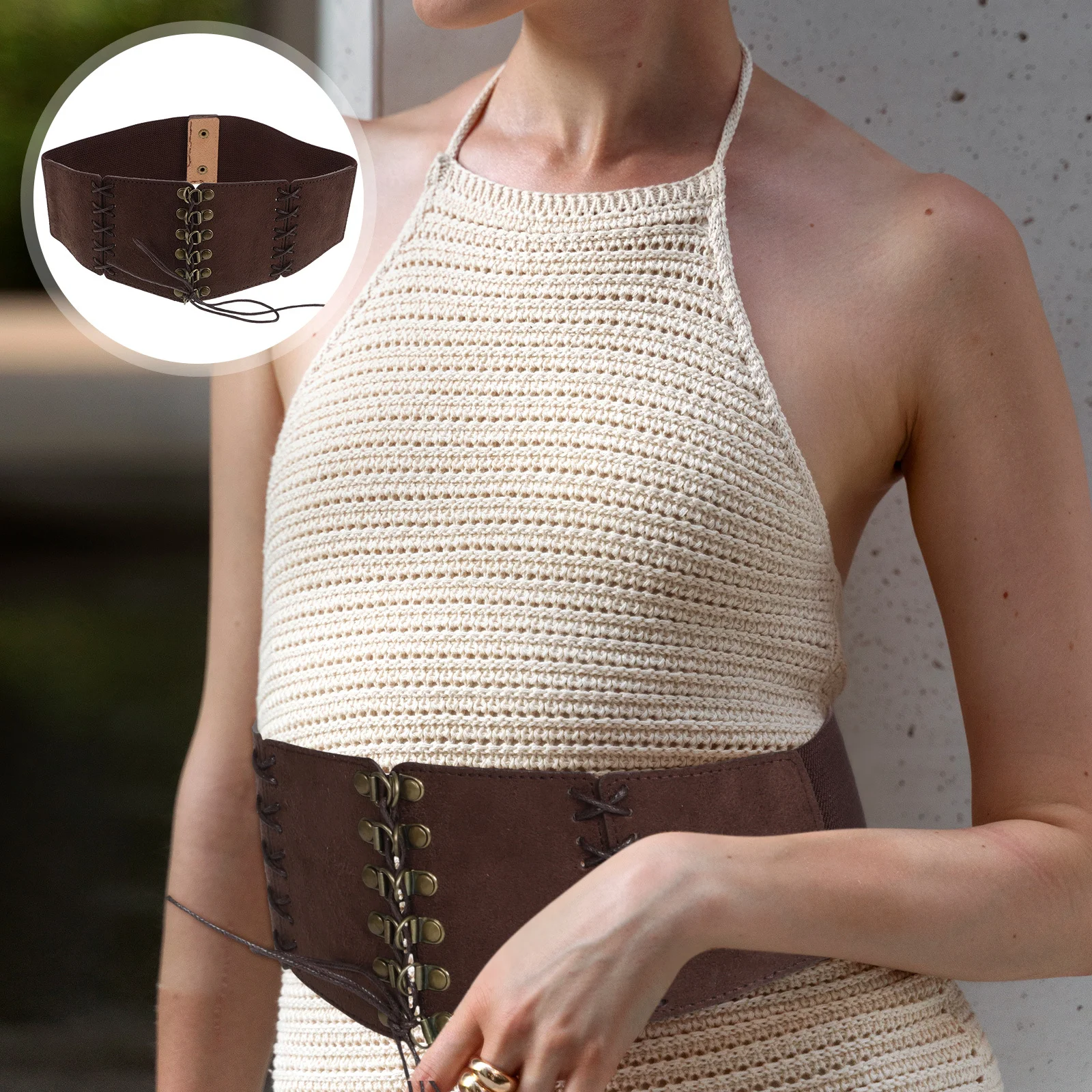 

PU Knotted Wide Waist Belt for Women Vintage Boho Style Dress Corset Sash Belt Casual Wrap Fashion Accessory