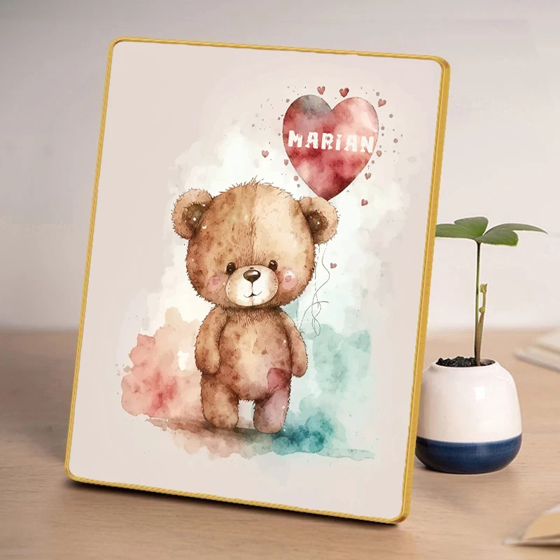 

Lovely teddy bear Custom Children Name Print Ornaments With Frame Poster For Baby Birthday Gift Personalized art Painting