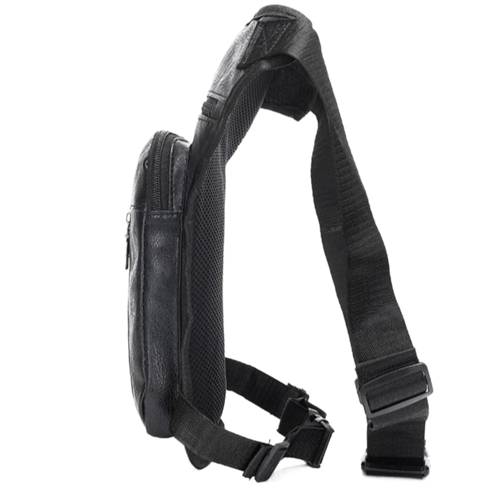 PU Leather Man's Leather Waist Bag Multi Pocket Waterproof Multifunctional Sports Bag Adjustable Belt Strap Single Shoulder