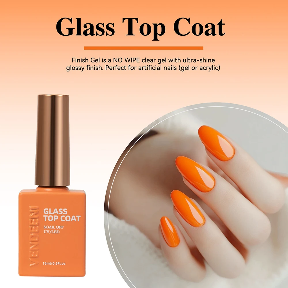 Vendeeni TPO HEMA FREE 슈퍼 샤인 글래스 탑 코트 젤 네일 폴리쉬 UV LED 소크 오프 젤 바니시 마모 방지 스크래치 방지 탑 코트