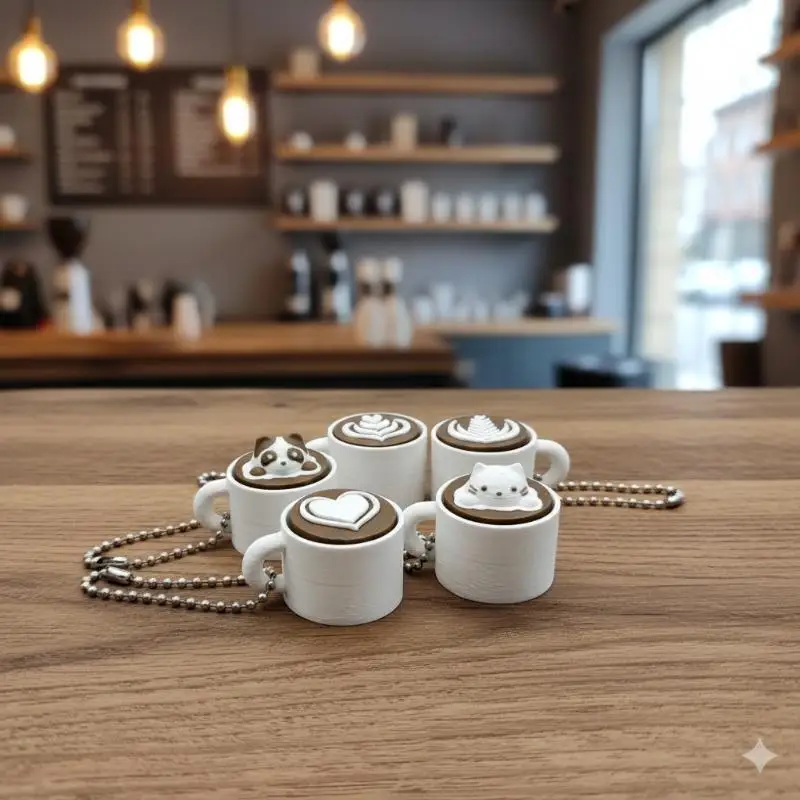 Mini Simulation Latte Coffee Cup Keychain Soft Squishy Fidget Toy Stress Relief Small Gift for Christmas Stocking Stuffers