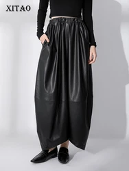 XITAO Pu Wide Leg Pants Black Casual Women Ankle Length Pants 2023 Autumn Winter Loose Fashion Solid Color All-match New ZZ0104