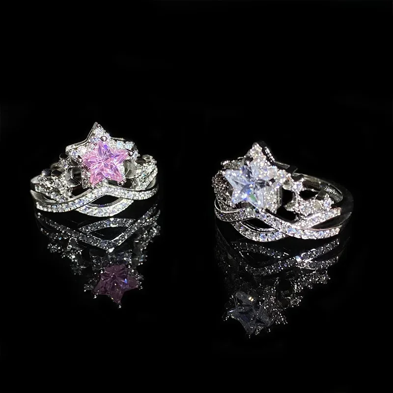 

MDL Муассанит Стиль Взрывной Светлый Роскошный Титок Микро Розовый Пентаграмма Звезда Кольцо Обручальное Кольцо Покрытие 18 К