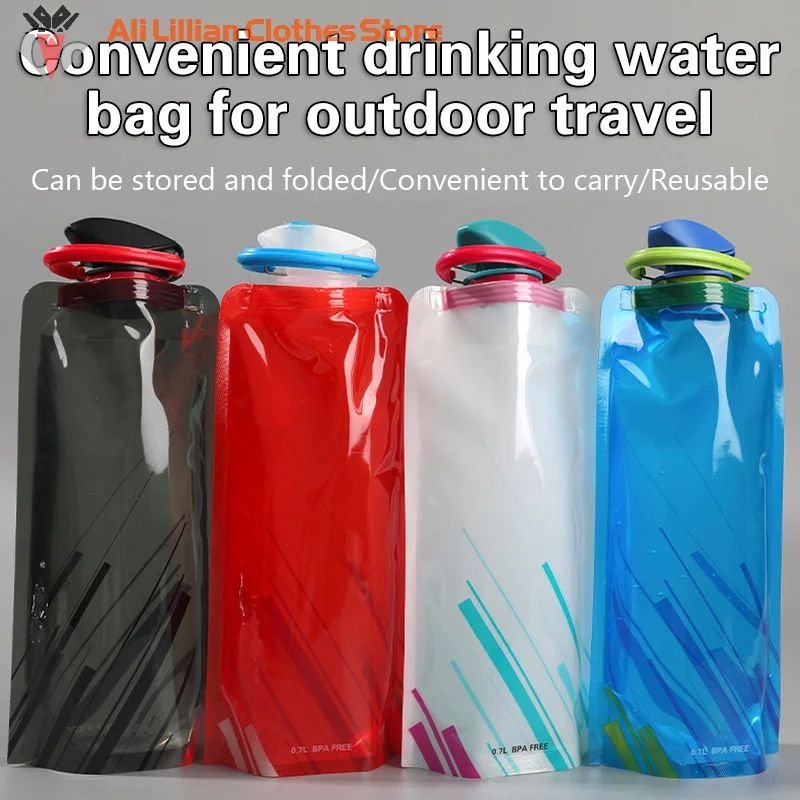 Faltbare Wasser flaschen flexible wieder verwendbare Reisetasche Weich flasche Wasser beutel mit Karabiner haken