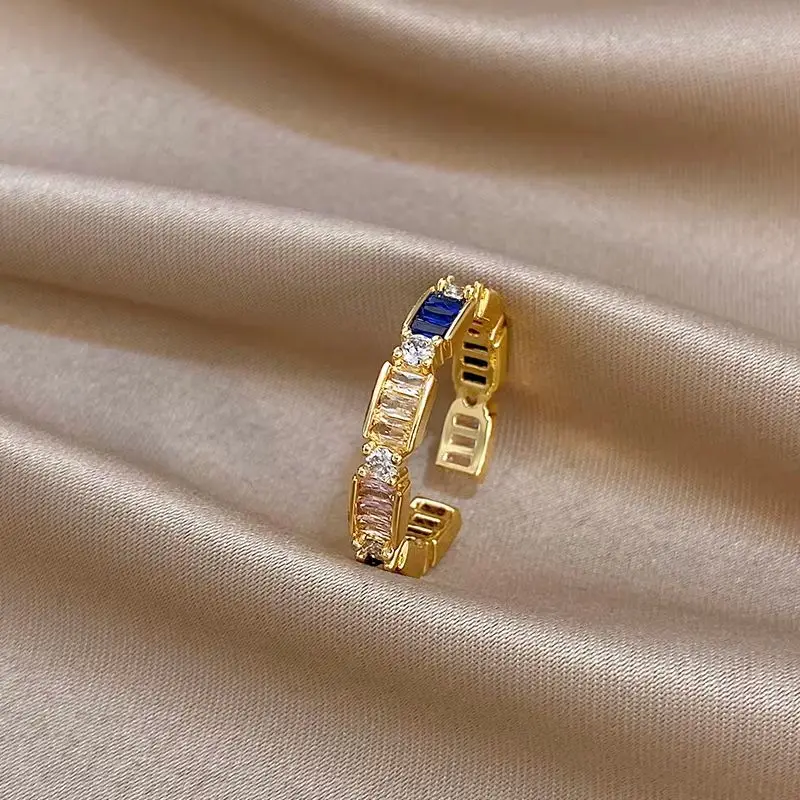 Freetry 3 Styles Luxury Shiny Zircon Adjustable Open Ring for Women Fashion Golden Copper Stackable Knuckle Ring Lady Jewelry