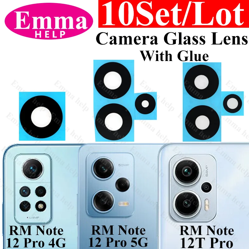 Emmahelp 10Set Back Camera Glass Lens Rear For Xiaomi Redmi Note 11 12 Pro 12s 11s 11T With Glue Adhesive Sticker Repalcement