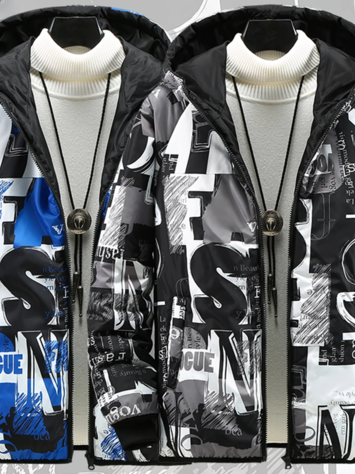 ملابس على الوجهين سترة قطنية خفيفة الوزن للرجال بقلنسوة للخريف والشتاء ملابس قطنية جديدة فضفاضة كبيرة الحجم Faion Urban Sle #2