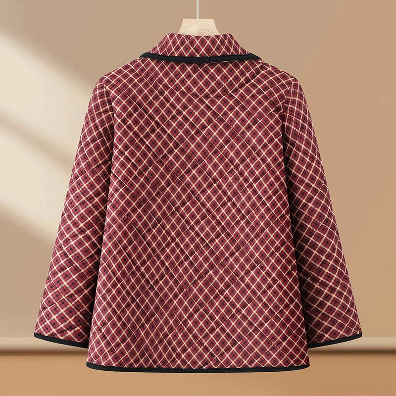 여성용 플리스 재킷 체크무늬 면 코트 중년 및 노년 어머니용 두꺼운 겨울 외투 플러스 사이즈 여성용