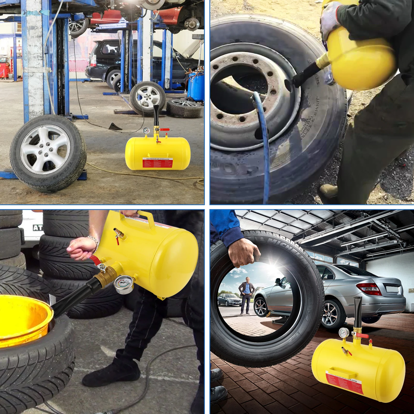 Heavy Duty 10 Gallon Tire Bead Seater Blaster – Rapid Bead Seating & Repair – High Pressure Air Tank with PSI Gauge – Portable Inflator for Car, Truck, ATV, RV, Tractor Wheels – Yellow