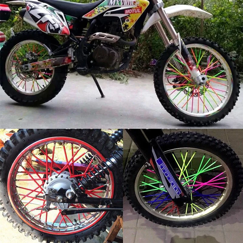 Universal Motorcycle Dirt Bike Wheel Rim Cover Spoke Skins Wrap Tubes Decor Protector 72 Pcs 10 Colors Motorcycle Accessories