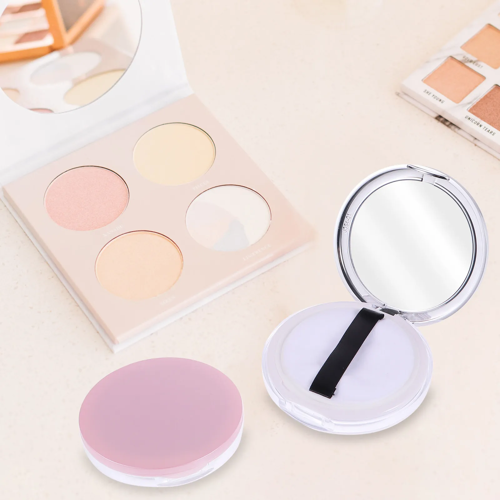 2Pcs 5G Portable Empty Loose Powder Box Compact Lightweight Travel Makeup Powder Container with Mirror for Pressed Loose