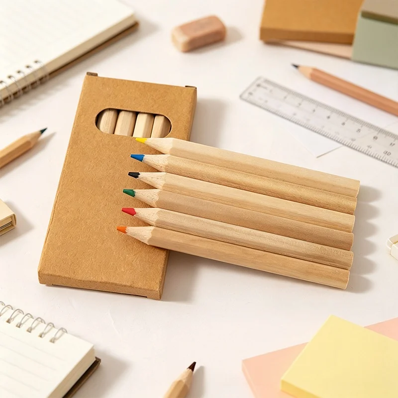 4/6/12Pcs Short Mini Colored Pencils Set in Kraft Paper Box Wooden Colored Pencils for Children's Drawing Stationery