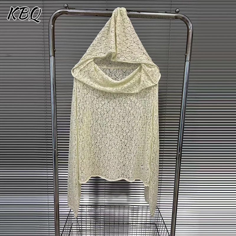 

KBQ Дизайнерские утягивающие однотонные футболки для женщин с капюшоном и длинным рукавом Летняя темпераментная футболка Женская мода Стиль Новый