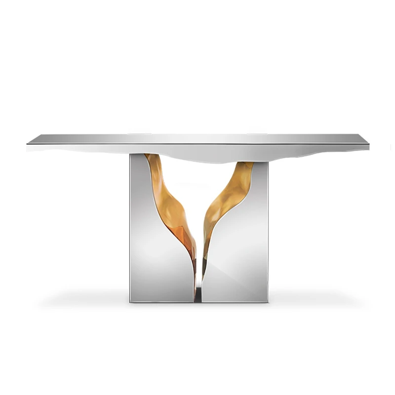 

Italian light luxury stainless steel Xuanguantai villa luxury high-end art designer creative wall table