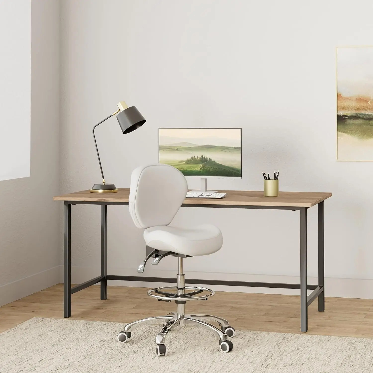 Grace & Grace Rolling Drafting Chair Height Adjustable Stool with Backrest and Footrest for Computer,Studio,Workshop,Classroom,