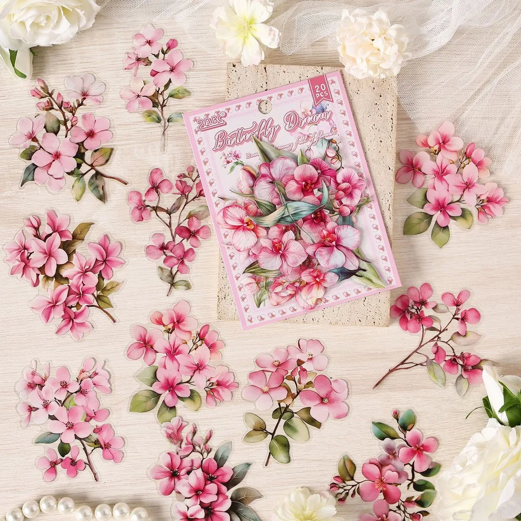 Journamm 20 peças adesivos de flores transparentes para scrapbooking pet planta floral para diário scrapbooking decalques de flores transparentes