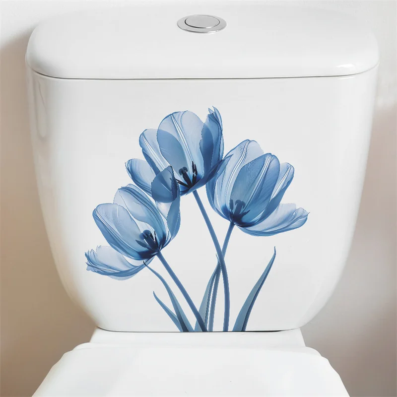 Tulip Butterfly Toilet Stickers WC Self Adhesive Wall Sticker Bathroom Toilet Lid Sticker Decal Mural For Bathroom Living Room