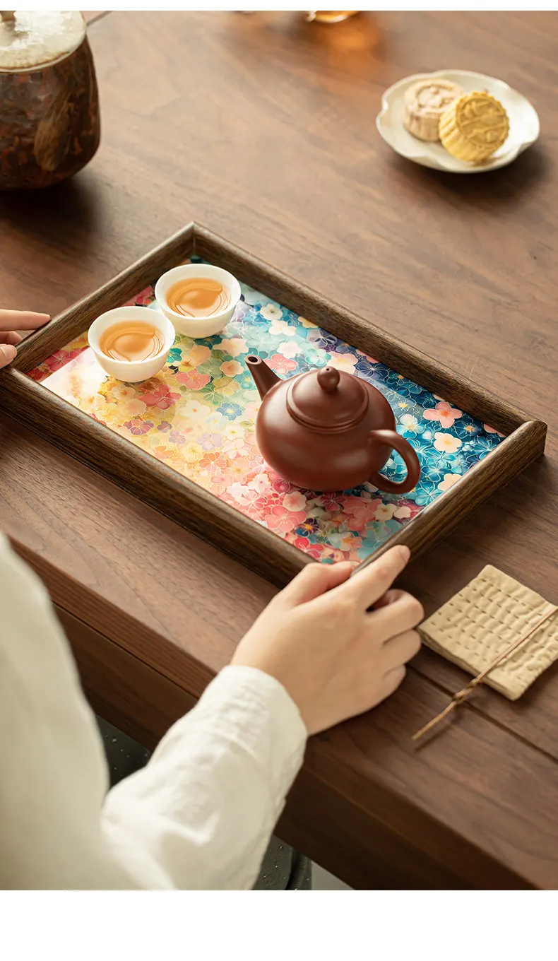 

Desktop tray ceramic geometric pattern large capacity multi-functional tea table utensils storage creative accessories exquisite