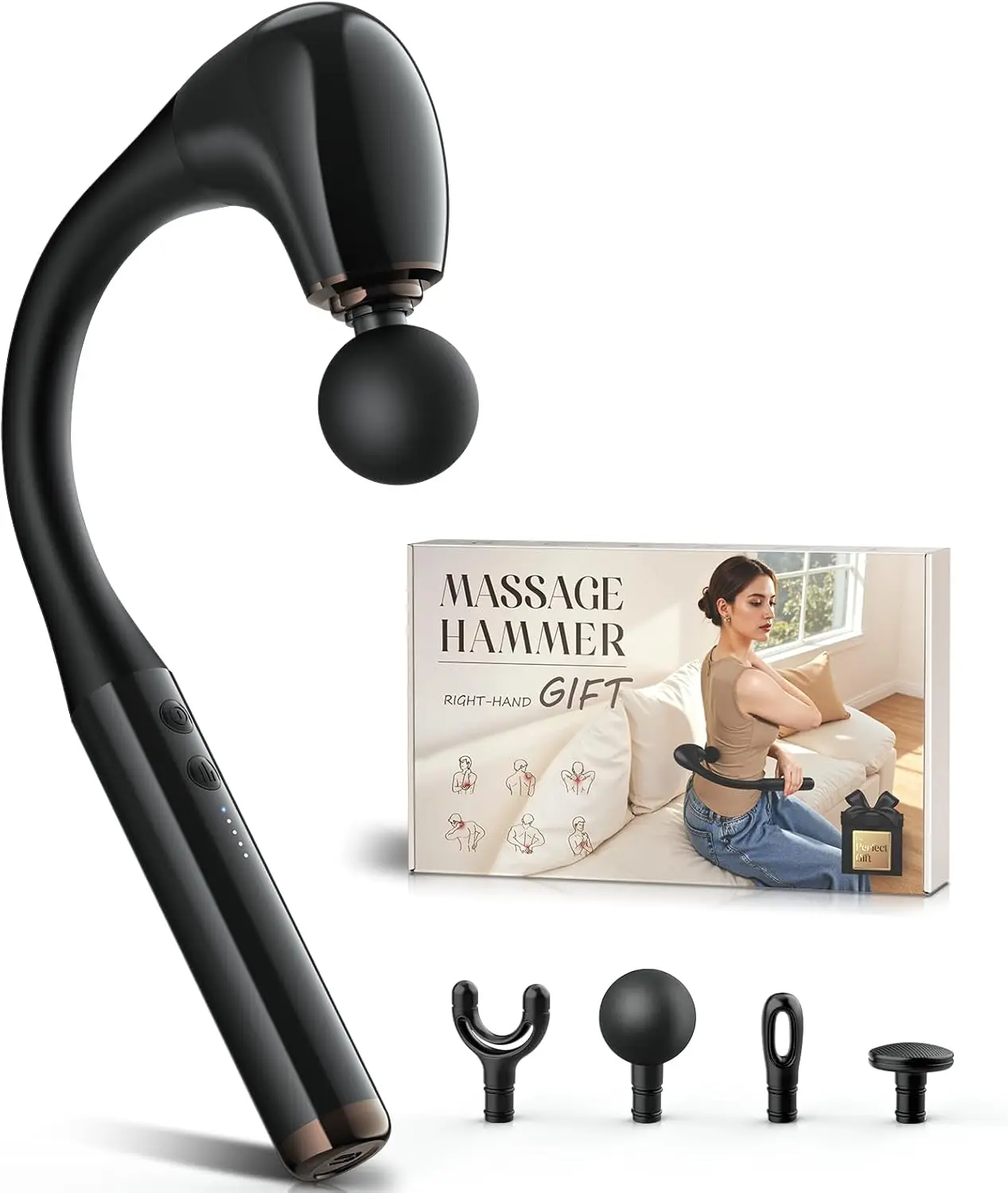Massage Gun with Extension Handle, 10mm Deep Tissue, Back & Neck Massager, Portable for Pain Relief, Gifts