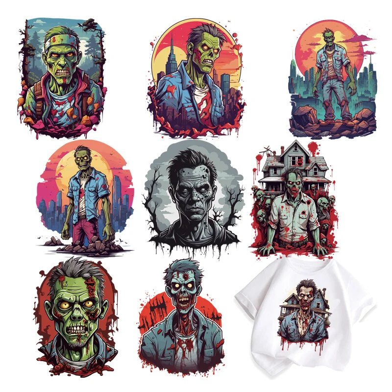 Halloween Horror Zombies Iron on patches thermo-stickers for children self-adhesive DIY Sewing Decoration Applique for clothes