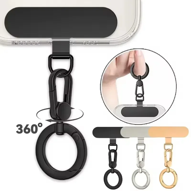 

360° Rotatable Phone Lanyard Clip Patch Ultra-thin Self Adhesive Stainless Steel Mobile Phone Case Hanging Rope Card Clip