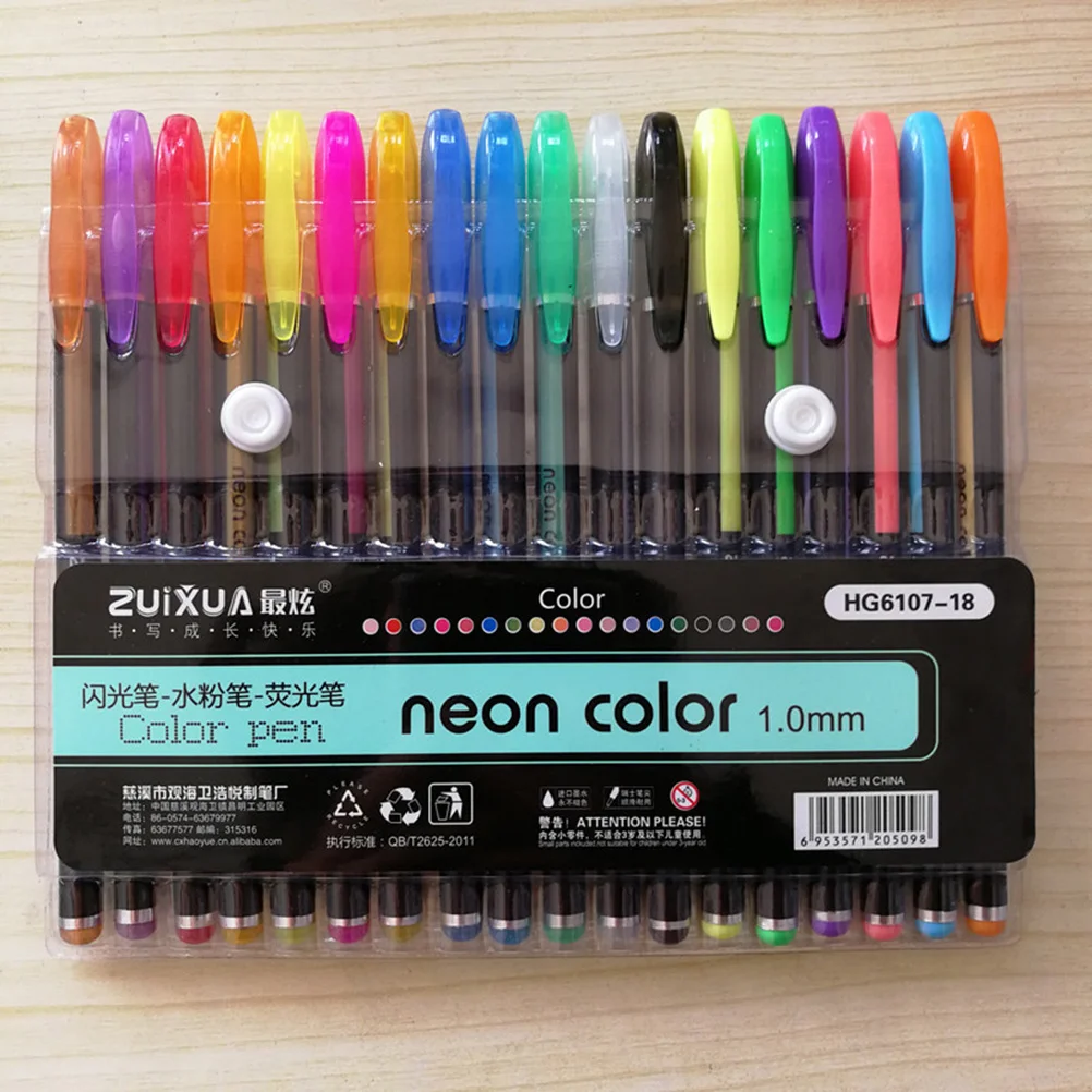 18 kleuren gel-inktpen 10 mm neonkleur pennenset ambachtelijke tekening schilderen kleurboeken cadeau (geassorteerde kleur)