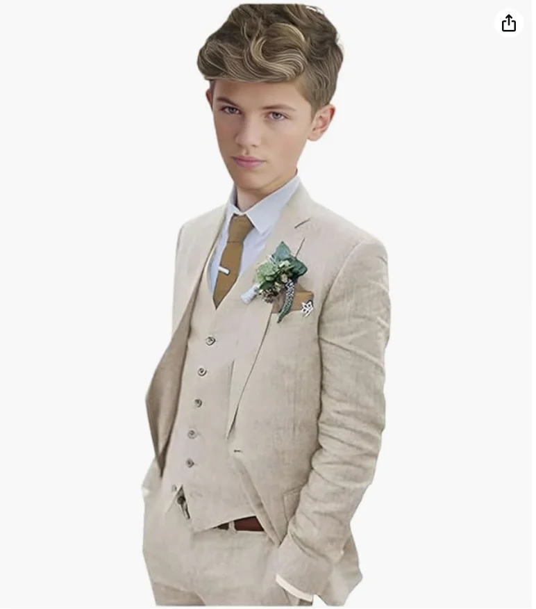 Flax Boys' Suit Handsome Fashion Formal Suit  3PCS Party Set  3-16 Wedding Dress  Host Piano Performance Costume