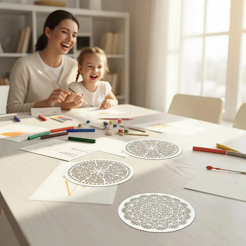 4PCS 8x8 Inch Stencils - Reusable Round DIY Painting Templates for Wall, Wood, Fabric & Furniture Decor