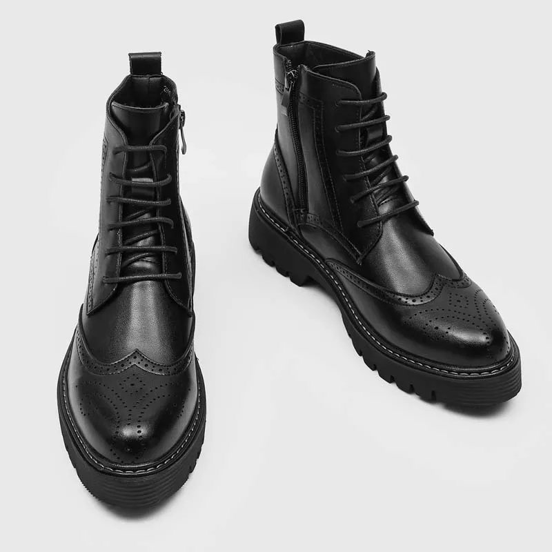 England style men's casual party nightclub original leather boots carved brogue shoes cowboy platform boot cool ankle botas male